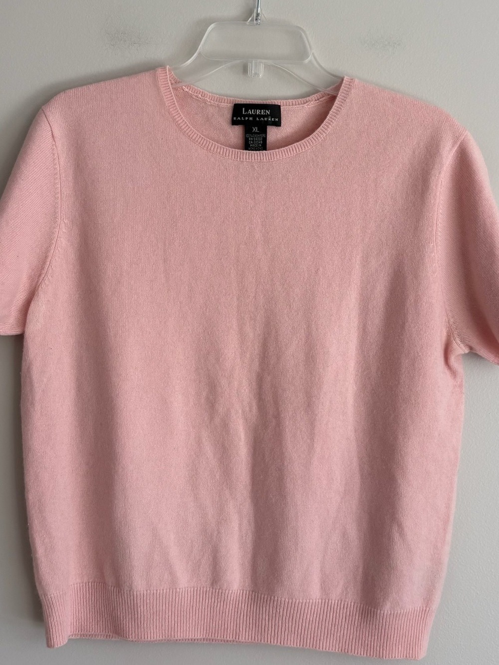 Lauren Ralph Lauren 100% Cashmere Soft Pink Short Sleeve Sweater Size XL